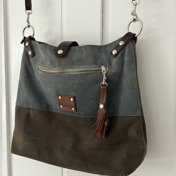 WAXT by BABS waxed canvas & leather Crossbody Messenger bag purse satchel tote - Picture 12 of 13